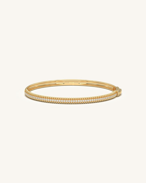 Bangle bracelets open double row beaded design with moissanite diamonds