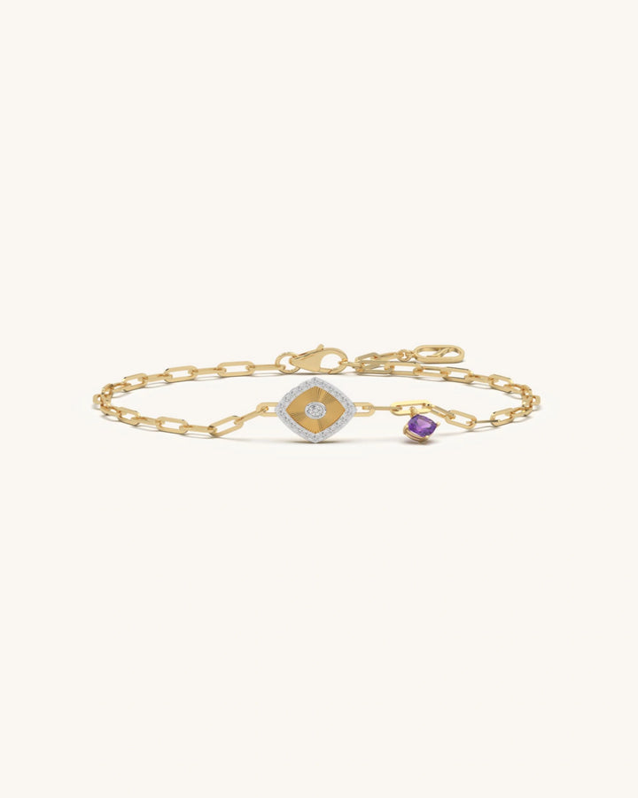 Charm bracelets for women with sunburst medallion and amethyst charm