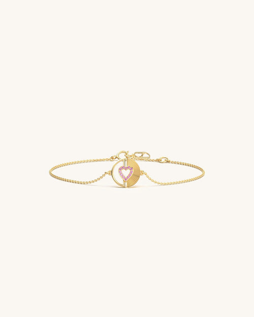 Heart bracelet 925 sterling silver 18KT gold vermeil sunburst disc design