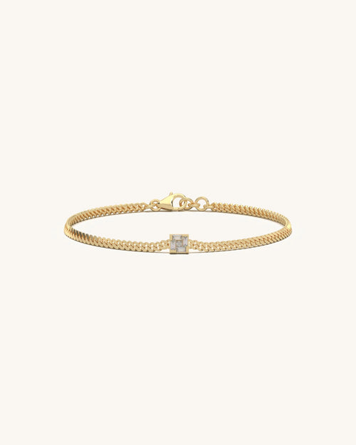 Gold chain bracelet womens with square cut diamond centerpiece