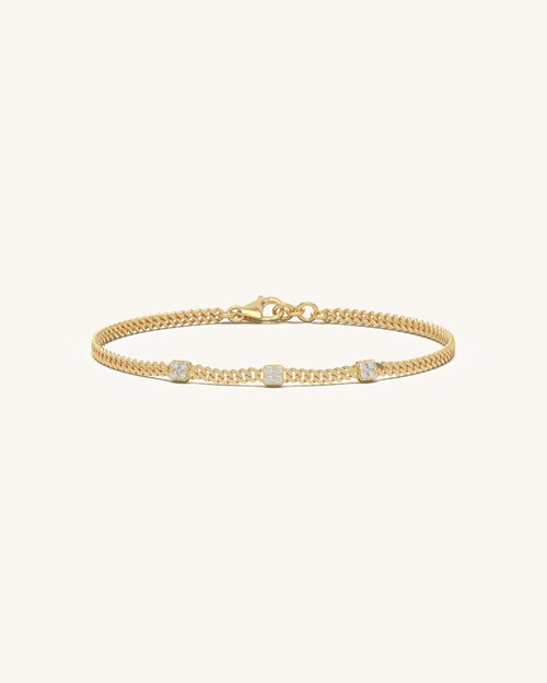 Floral bracelet with three petite diamond flower clusters on slim chain
