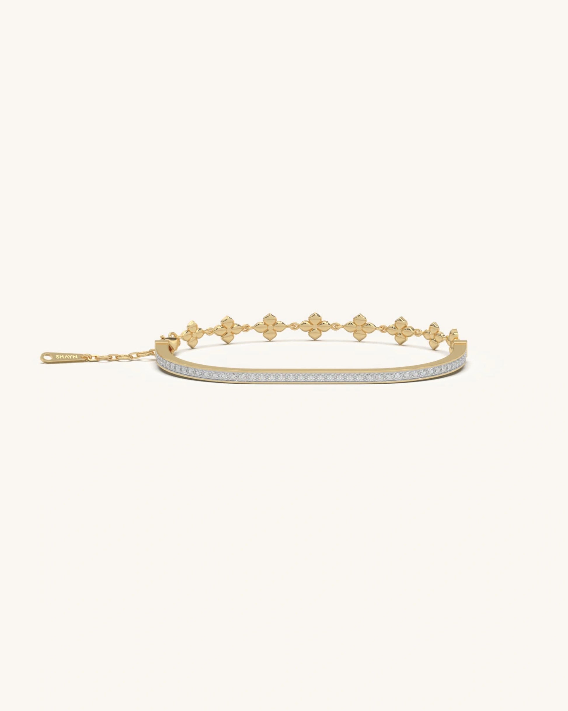 Gold bracelet for girls 925 sterling silver 18KT gold vermeil pavé ribbon clover chain design