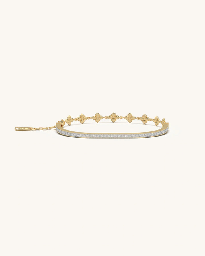 Gold bracelet for girls 925 sterling silver 18KT gold vermeil pavé ribbon clover chain design