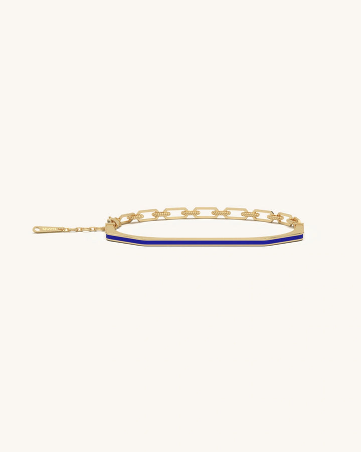 Blue bracelet 925 sterling silver 18KT gold vermeil reversible cuff paperclip chain design