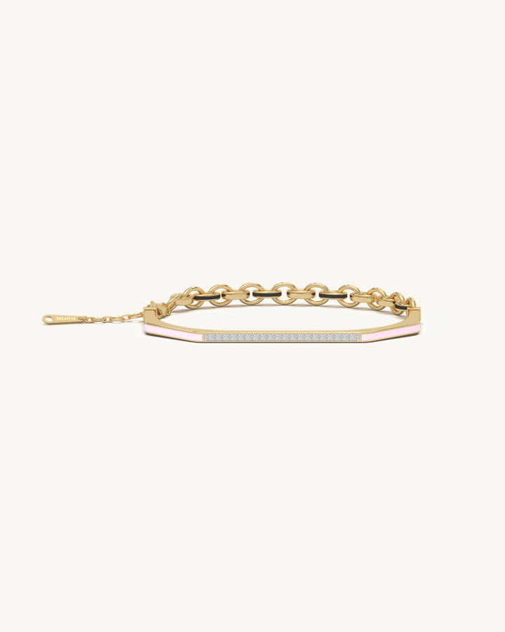 Diamond bracelet for women 925 sterling silver 18KT gold vermeil reversible pink bar black enamel links