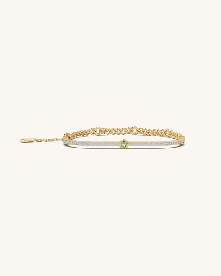 Diamond bracelet for women 925 sterling silver 18KT gold vermeil green gemstone pavé bar design
