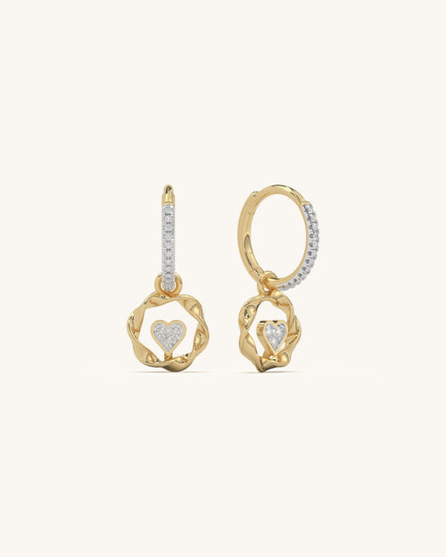 Image of SHAYN Radiant Heart Hoops, 18KT Gold Vermeil, featuring sparkling moissanite stones and a heart motif, ideal for party wear.