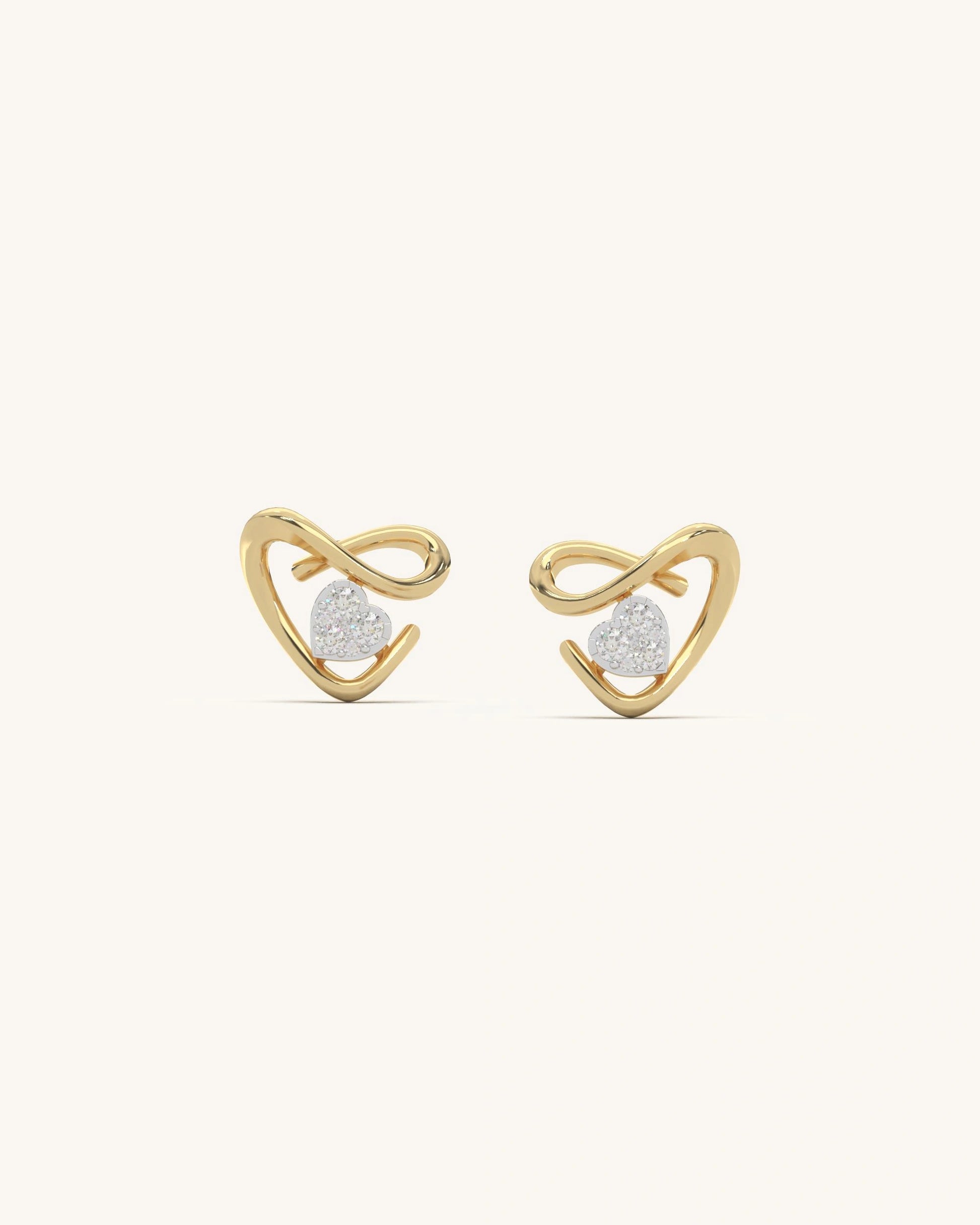 Heart Glow Studs 18K Gold Vermeil 925 Sterling Silver with diamond-like heart cluster