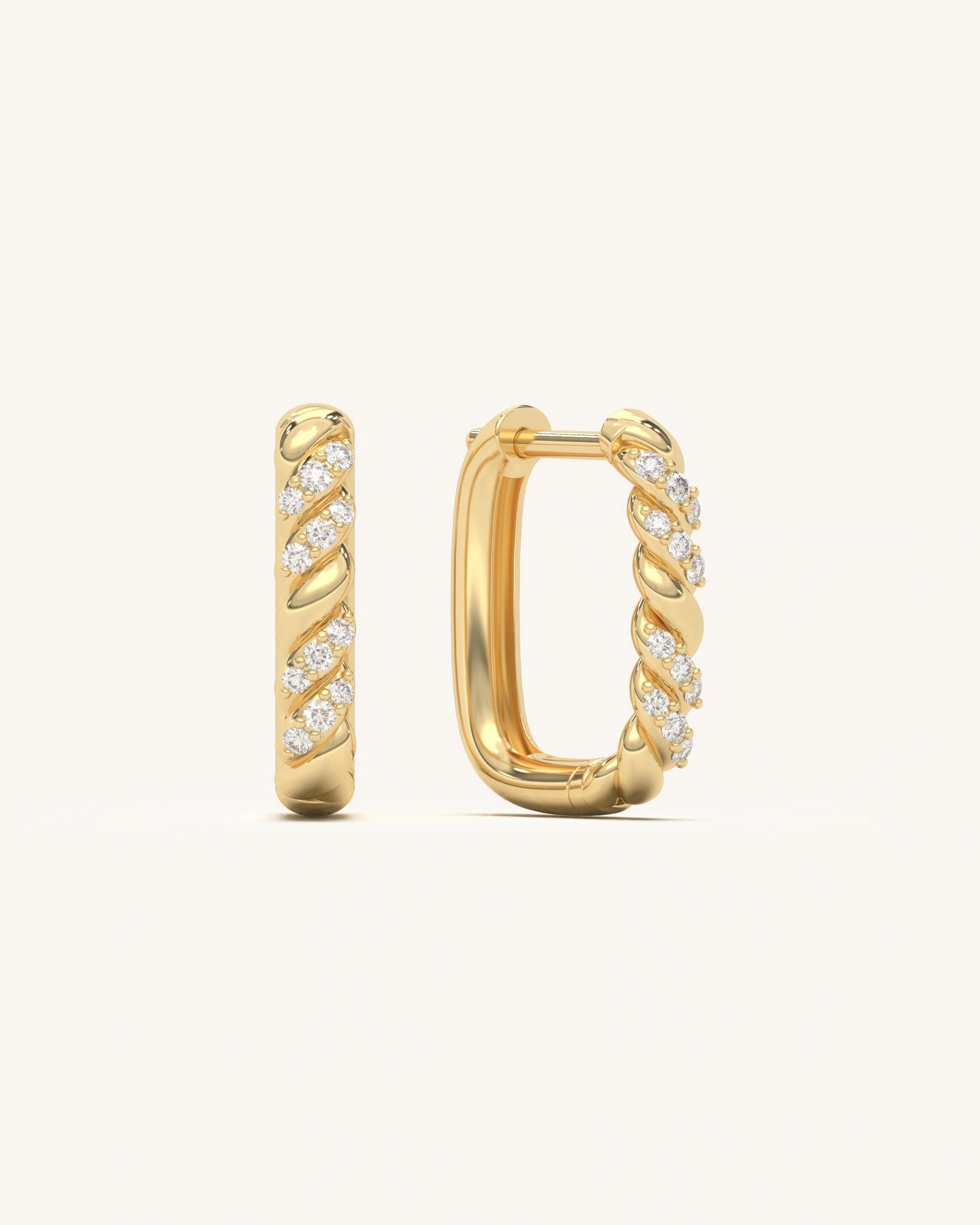 18K Gold Vermeil Rectangle Hoop Earrings with Moissanite Diamonds