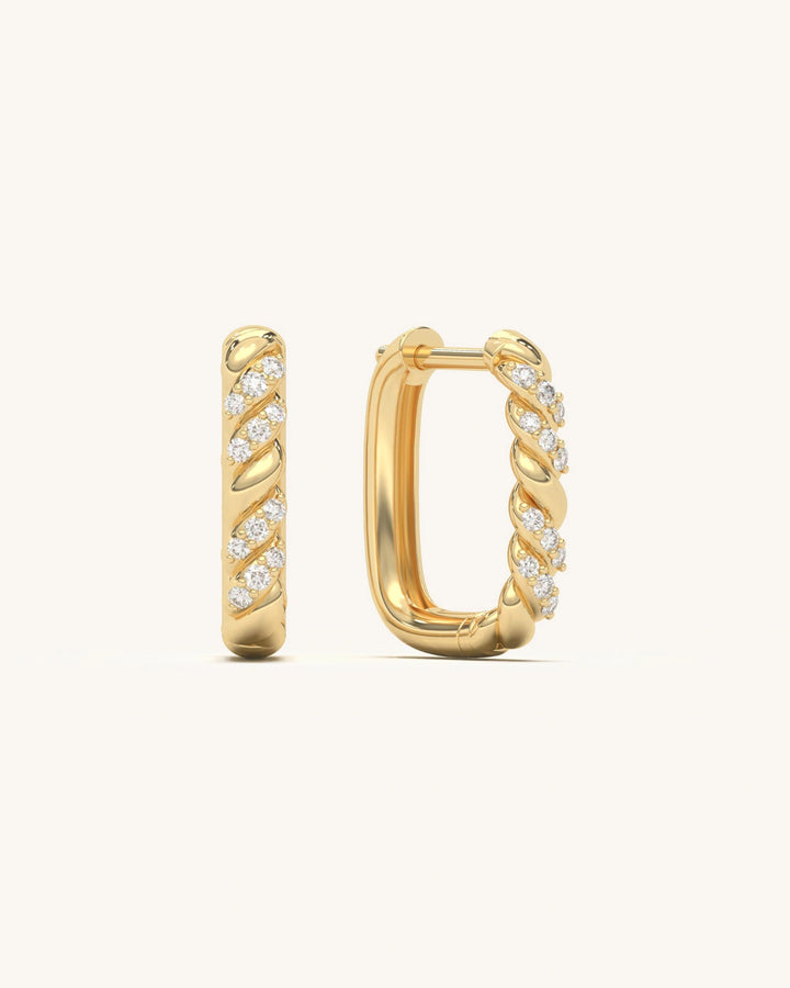 18K Gold Vermeil Rectangle Hoop Earrings with Moissanite Diamonds