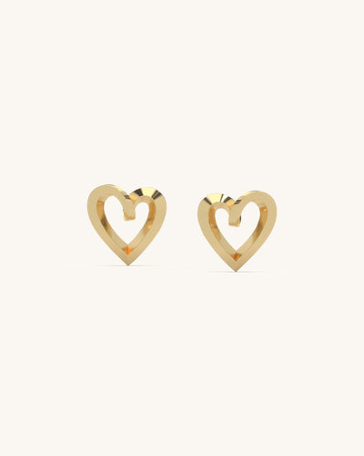 Shimmering Heart Studs 18KT Gold Vermeil Sterling Silver Open Heart Earrings
