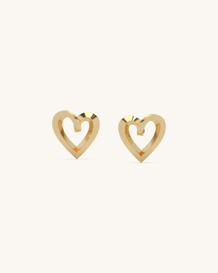 Shimmering Heart Studs 18KT Gold Vermeil Sterling Silver Open Heart Earrings