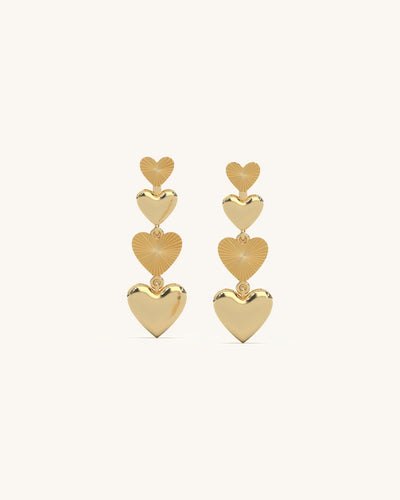Enchanting Heart Dangler Earrings with triple hearts in 18K Gold Vermeil