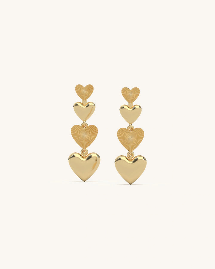 Enchanting Heart Dangler Earrings with triple hearts in 18K Gold Vermeil