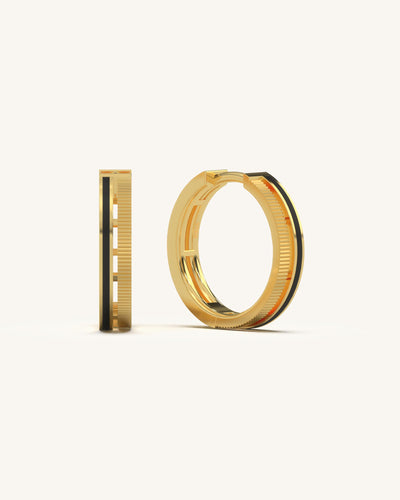 Elegant Grooved Edge Hoops in 18KT Gold Vermeil 925 Sterling Silver, featuring modern linear grooves along the edges.