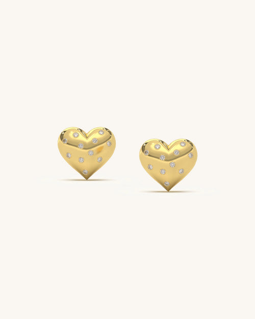 Sparkling Moissanite Heart Stud Earrings in 18KT Gold Vermeil
