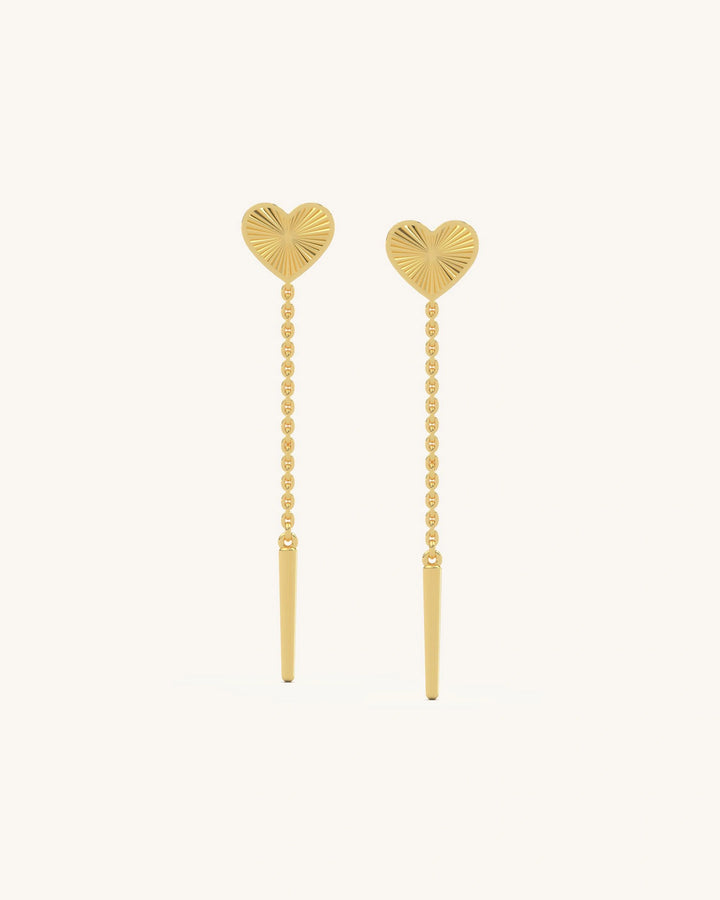 Elegant 18KT Gold Vermeil Drop Heart Earrings with Chain