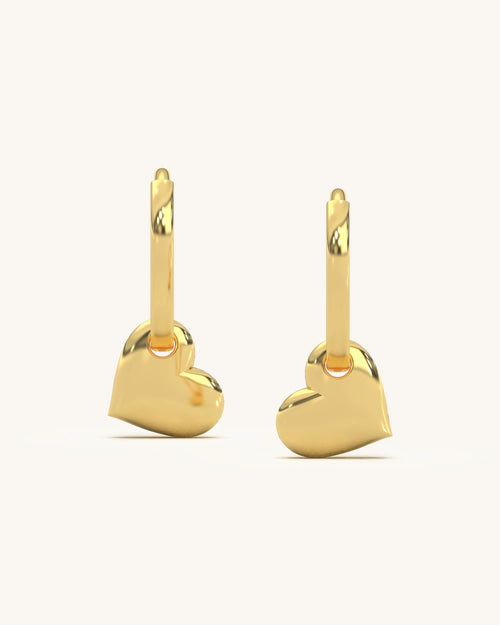 18KT Gold Vermeil Heart Charm Hoop Earrings 925 Sterling Silver for Women