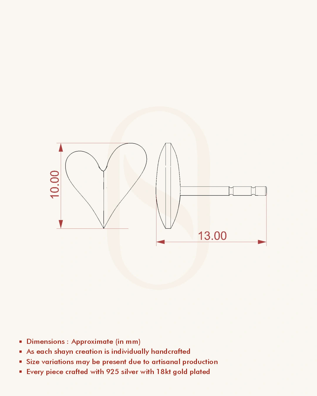 Gold Plated Silver Heart Studs