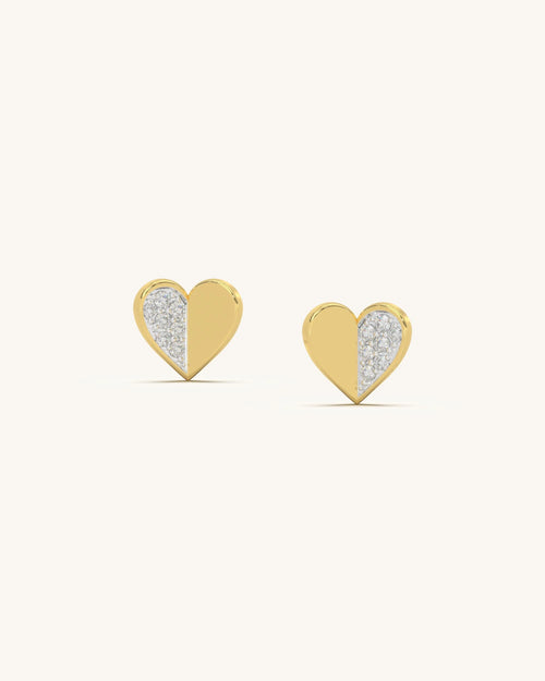 Close-up of Half Diamond Studs in 18K Gold Vermeil with Moissanite
