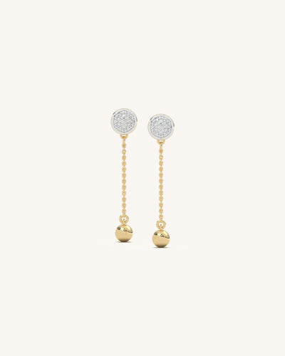 Elegant chain drop earrings in 18KT gold vermeil with shimmering moissanite diamonds on a white background
