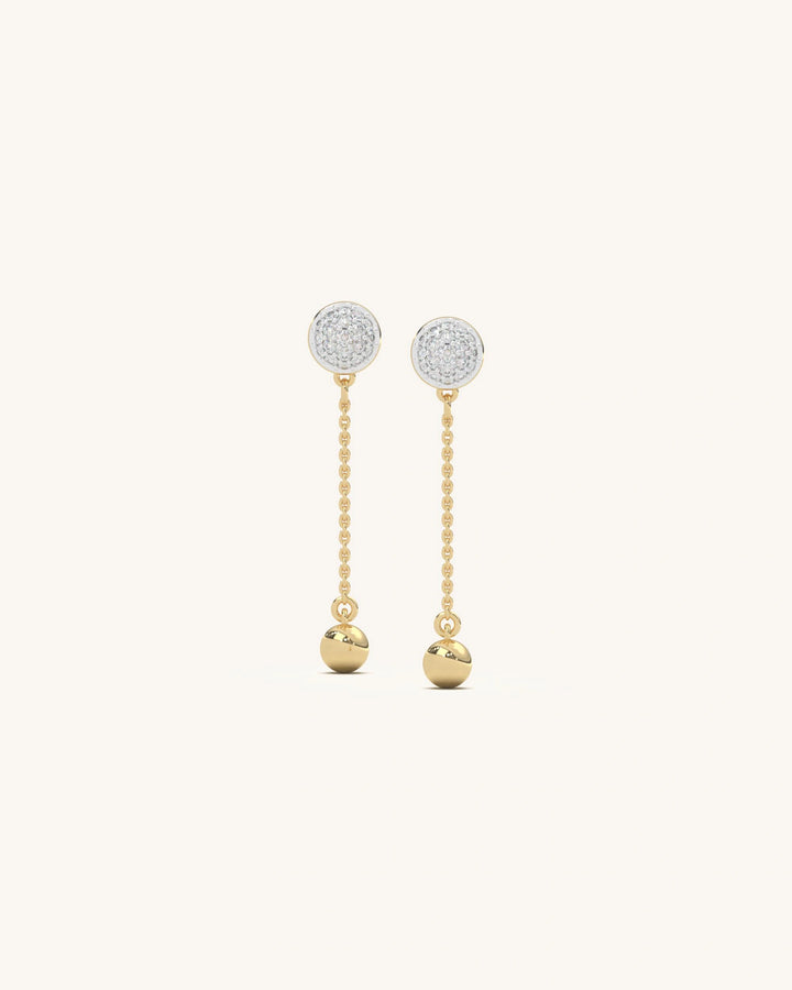Elegant chain drop earrings in 18KT gold vermeil with shimmering moissanite diamonds on a white background