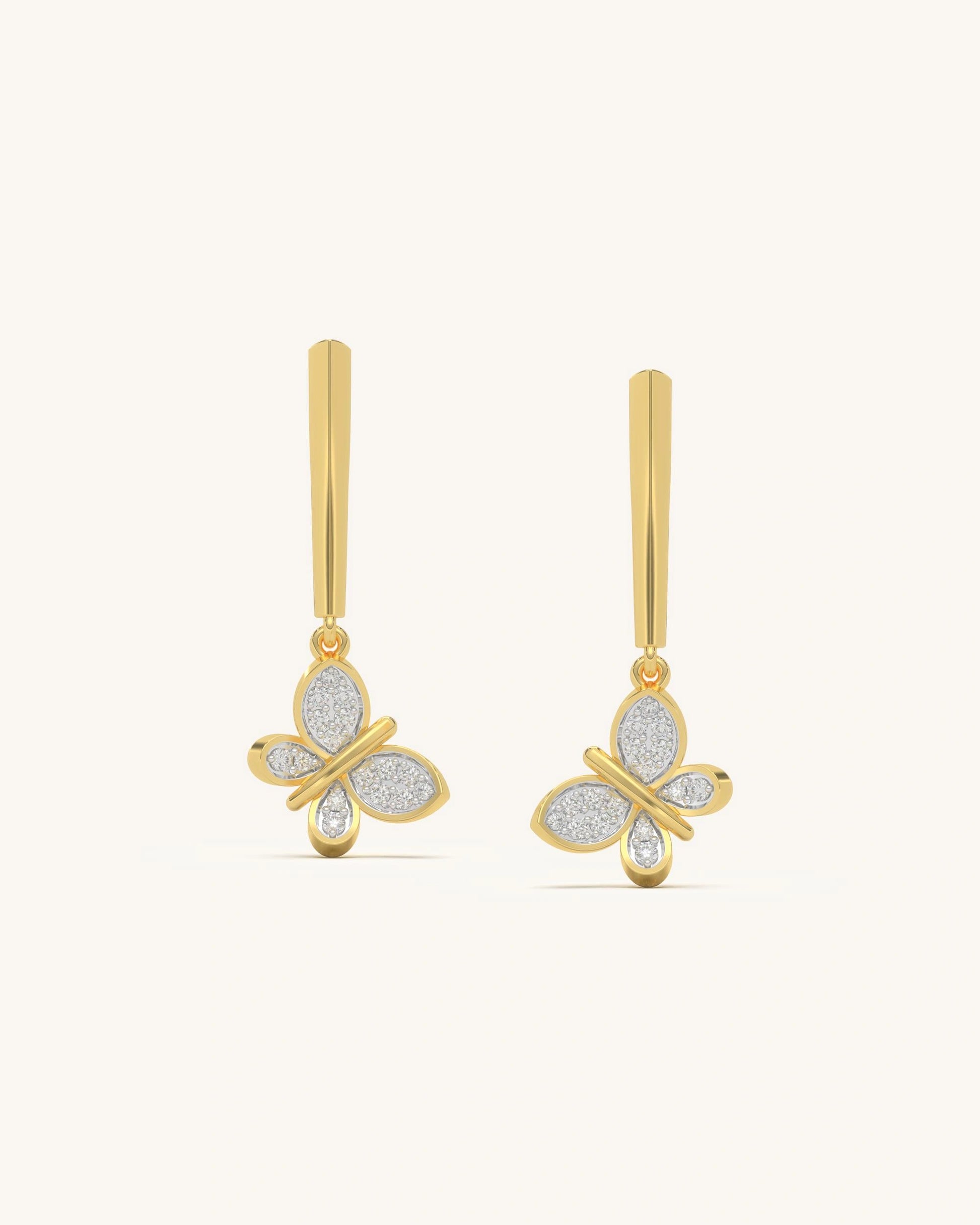 Elegant Petal Drop Earrings with Moissanite Butterfly Dangles in Gold Vermeil