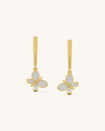 Elegant Petal Drop Earrings with Moissanite Butterfly Dangles in Gold Vermeil