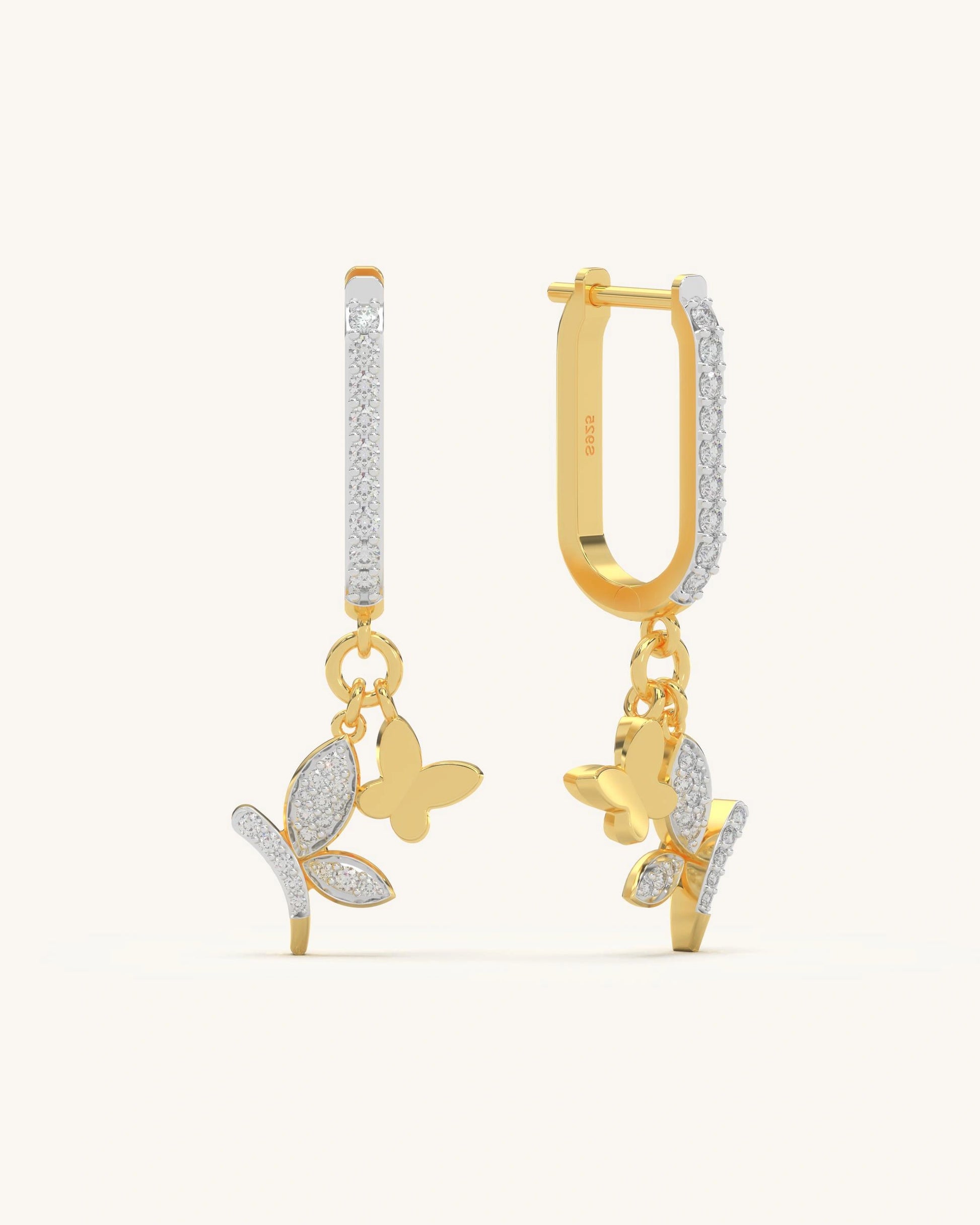 Twin Butterfly Drop Earrings in 18K Gold Vermeil with Moissanite Diamonds from SHAYN