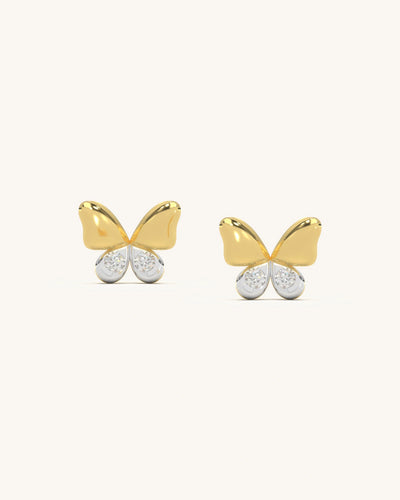 Golden Wing Butterfly Stud Earrings with Moissanite Diamonds & 18K Gold Vermeil