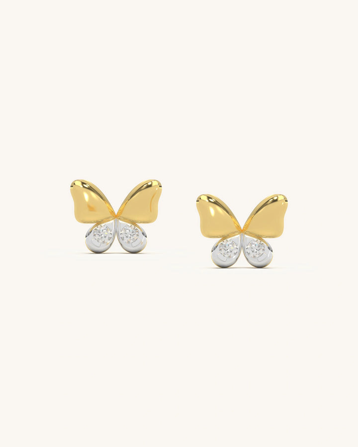 Golden Wing Butterfly Stud Earrings with Moissanite Diamonds & 18K Gold Vermeil