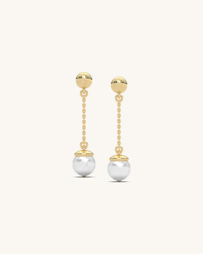 Elegant Drop Pearl Earrings with gold chain and white luminous pearl on a fine gold chain
