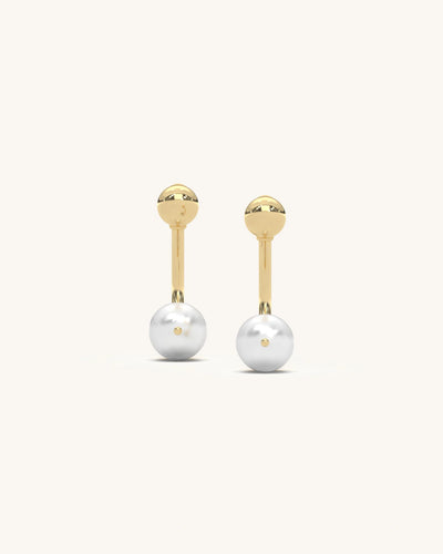 Bar Pearl Earrings with 18K Gold Vermeil, Moissanite Diamonds and elegant pearl drop