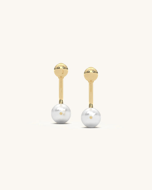 Bar Pearl Earrings with 18K Gold Vermeil, Moissanite Diamonds and elegant pearl drop