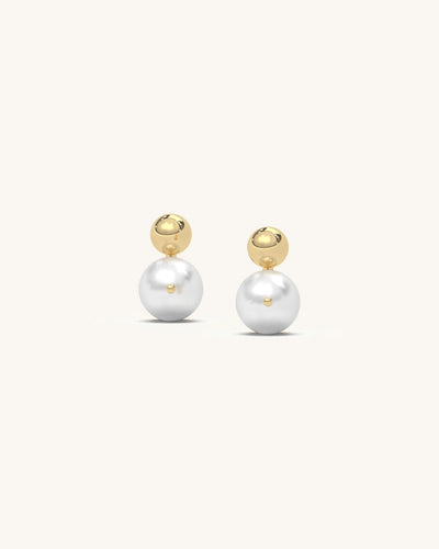 Ball Pearl Earrings with 18K Gold Vermeil, Moissanite Diamonds and lustrous pearl drop