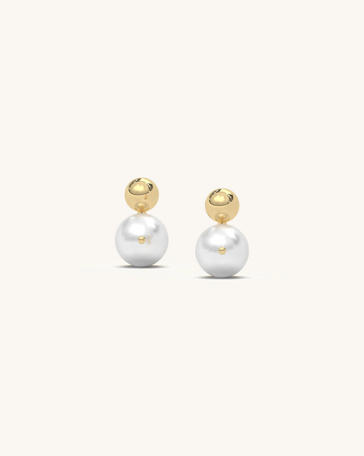 Ball Pearl Earrings with 18K Gold Vermeil, Moissanite Diamonds and lustrous pearl drop