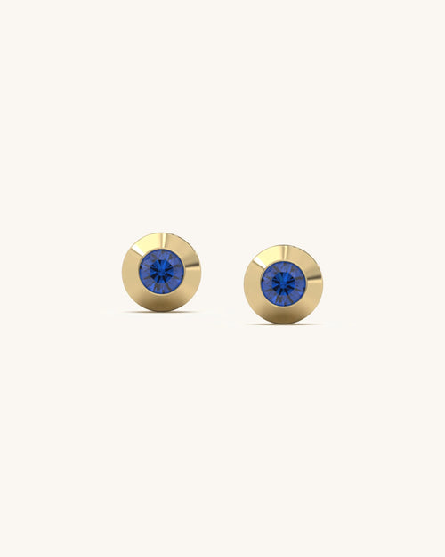 Bezel-set deep blue round stone stud earrings in 18KT gold vermeil sterling silver