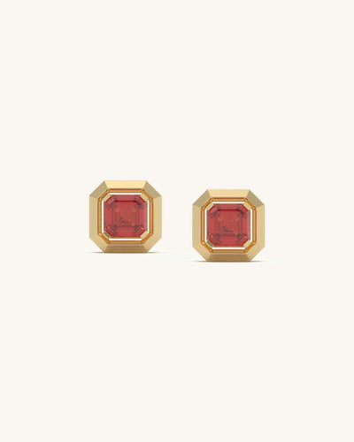 Ruby Classic Stud Earrings 18K Gold Vermeil Red Stone Square