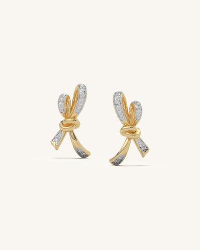 Elegant Gold Bow Stud Earrings with Moissanite and 18KT Gold Vermeil