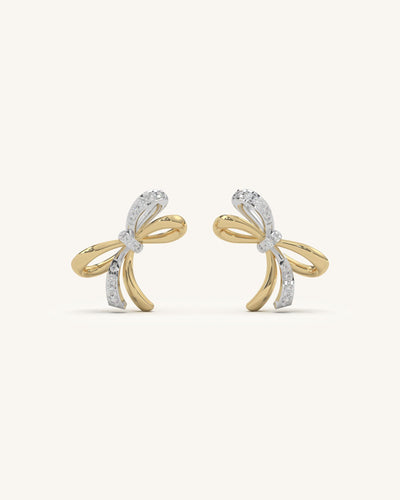 Modern Two Tone Knot Stud Earrings with Moissanite and 18KT Gold Vermeil