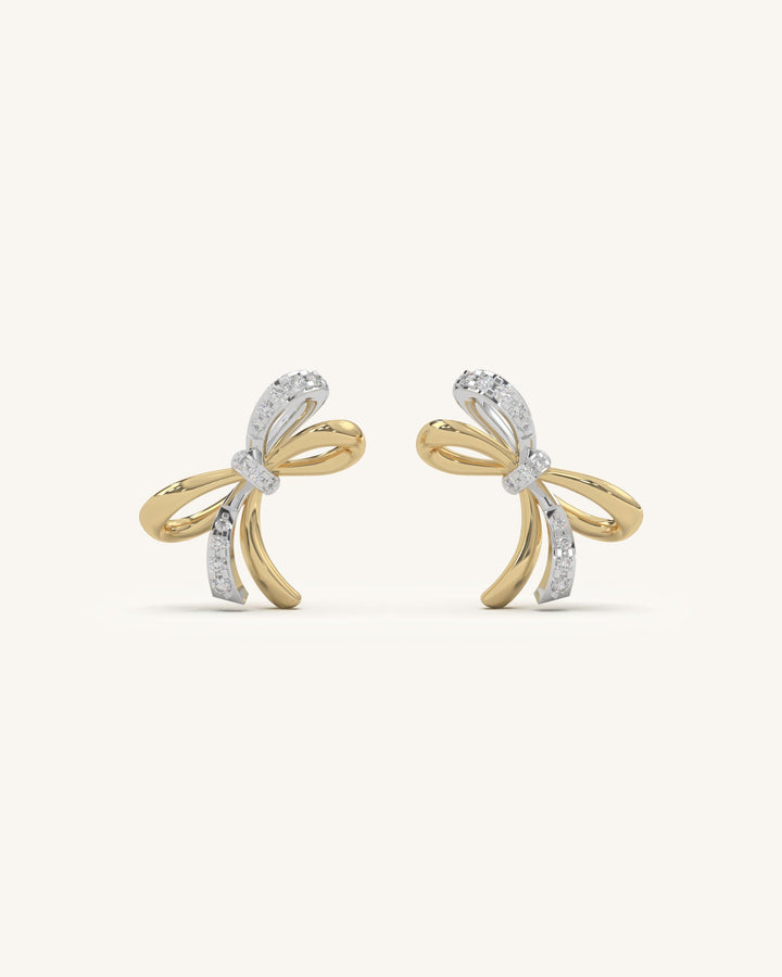 Modern Two Tone Knot Stud Earrings with Moissanite and 18KT Gold Vermeil