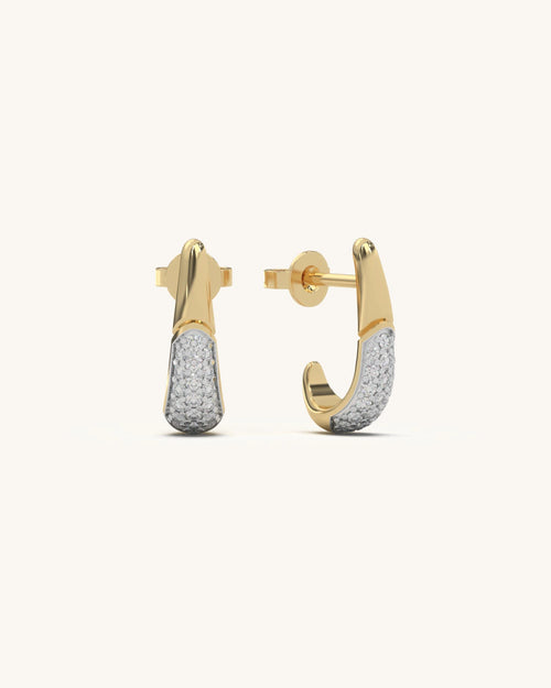 Sleek 18KT gold vermeil drop earrings with sparkling moissanite diamonds on a white background