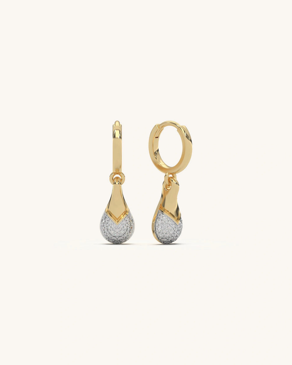 Elegant 18KT gold vermeil hoop earrings with dangling moissanite teardrop accents