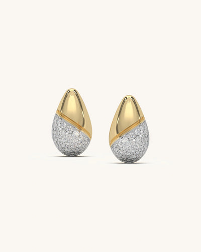Elegant Curve Earrings in 18KT Gold Vermeil with Moissanite sparkle on a model