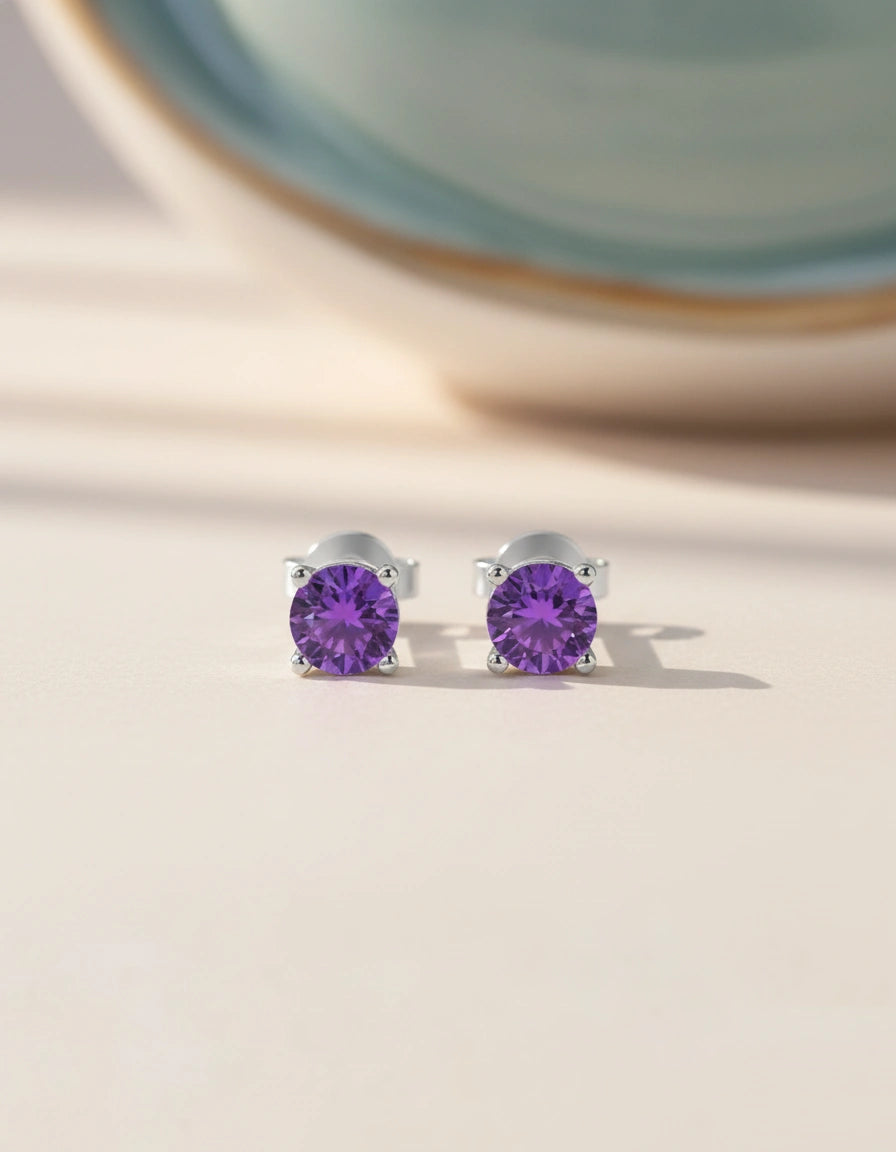 Amethyst BirthMossanite Studs