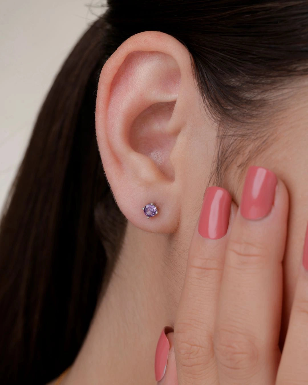 Amethyst BirthMossanite Studs