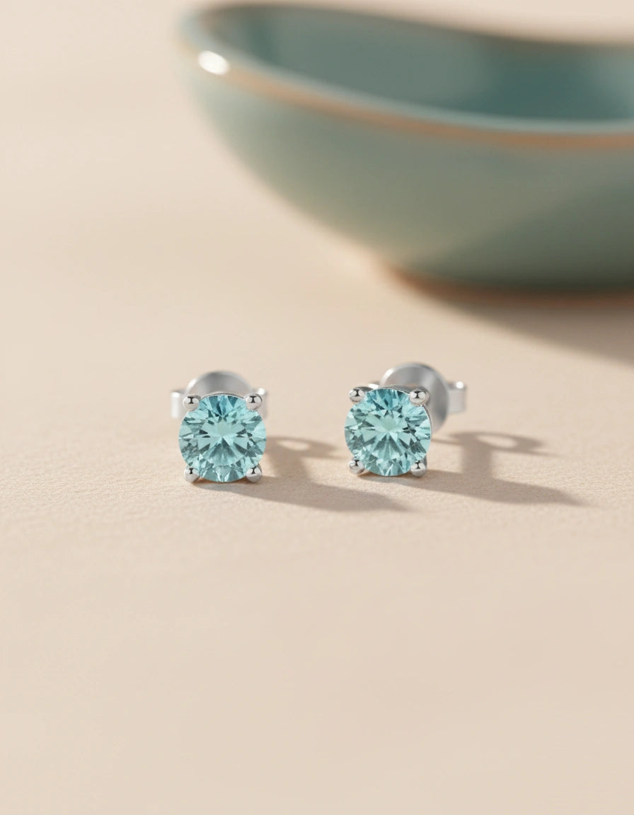 Aquamarine BirthMossanite Studs