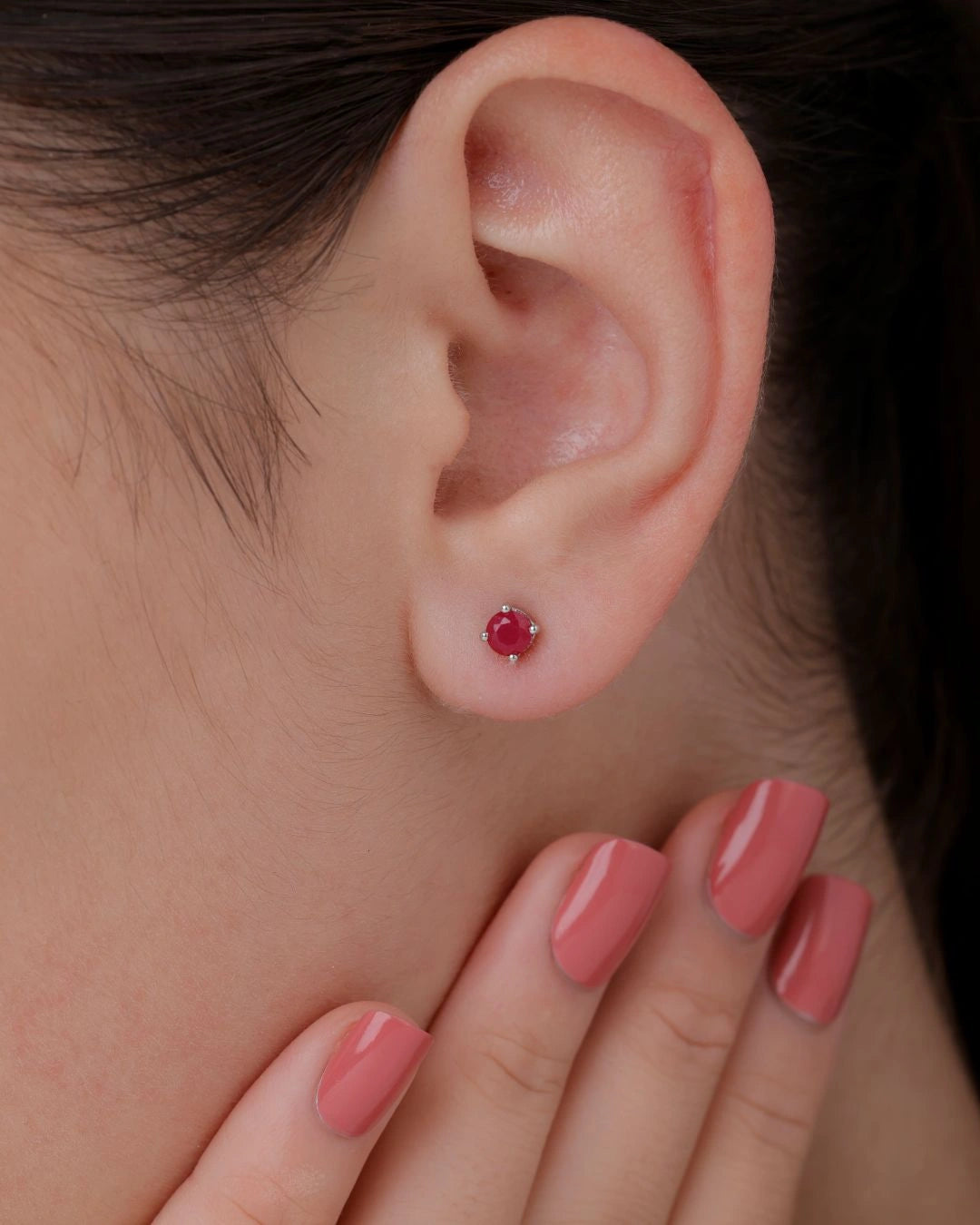 Ruby BirthMossanite Studs