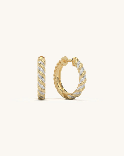 Stylish Rope Hoop Earrings in 18KT Gold Vermeil with Moissanite on a white background