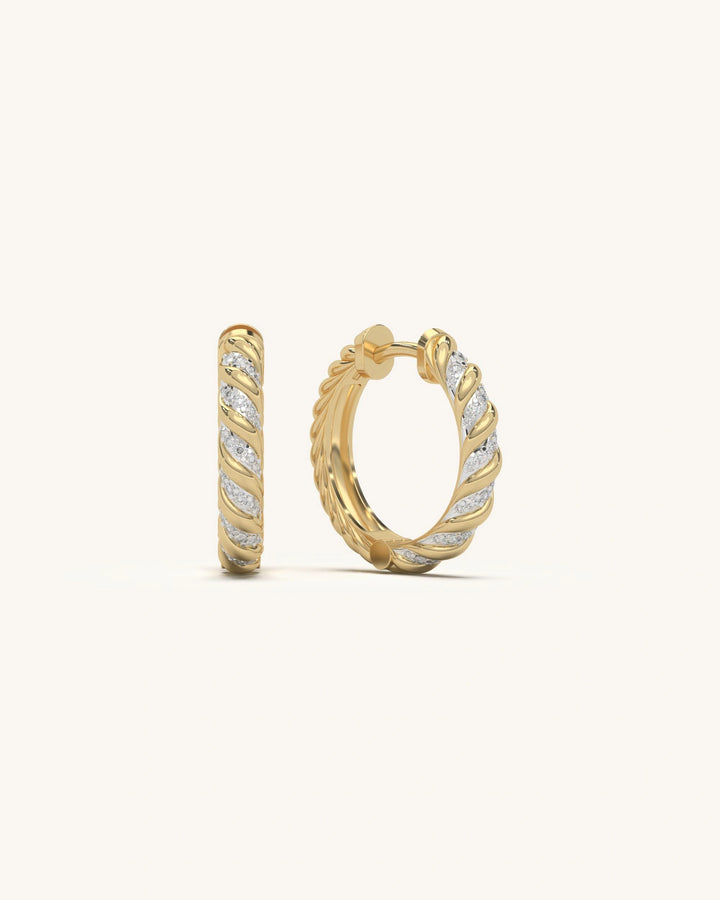 Stylish Rope Hoop Earrings in 18KT Gold Vermeil with Moissanite on a white background